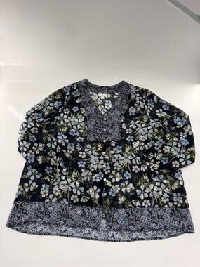 J. Jill Plus Size Blouse Blue Floral Long Sleeve Lightweight Sheer Women’s 2X